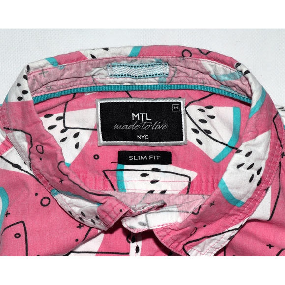 MTL Made To Live NYC Slim Fit Men's Short Sleeve Button Front Shirt Size Medium - Picture 5 of 5